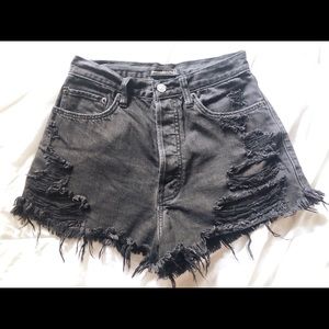 Abercrombie & Fitch black distressed denim shorts